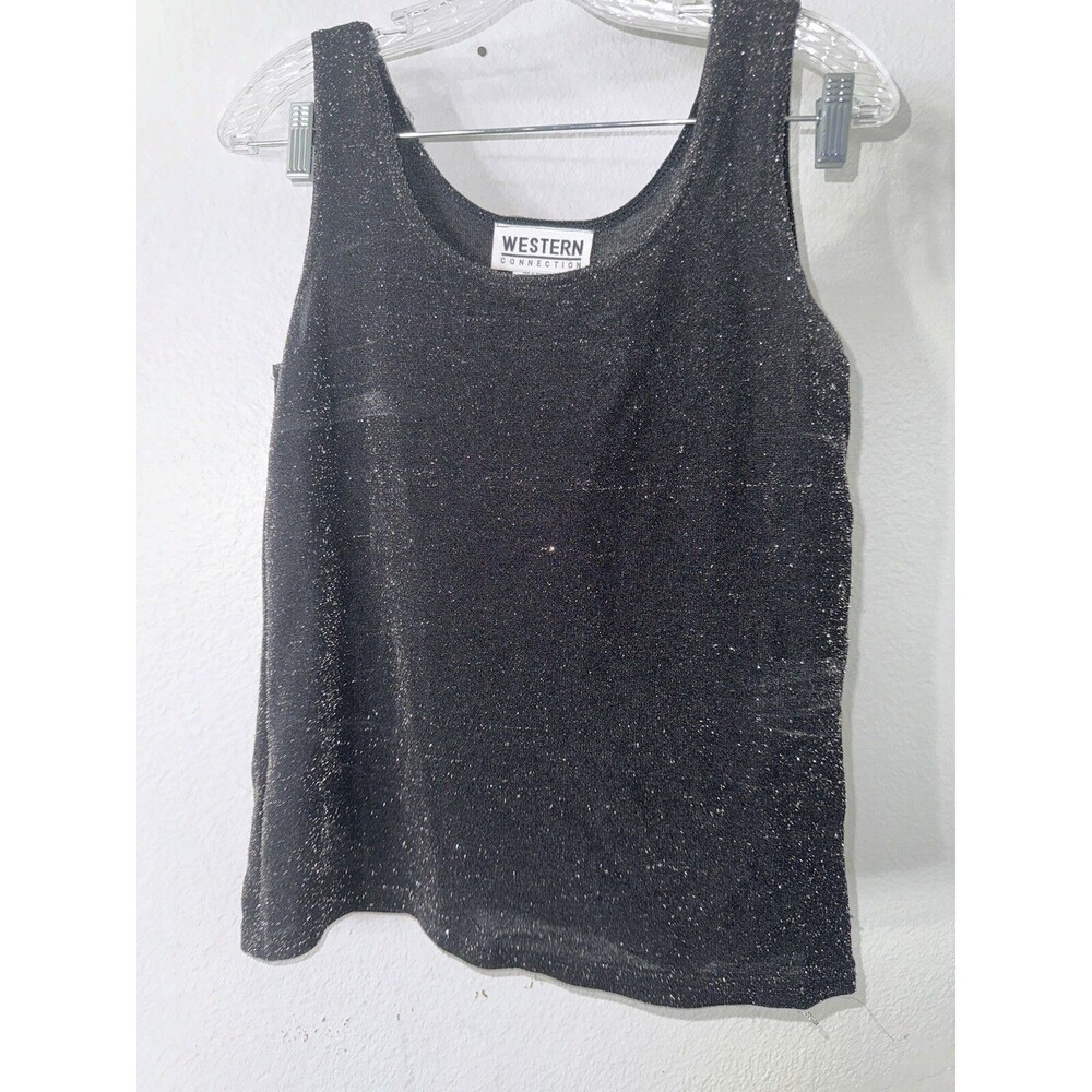 Vintage Western Connection Black Gold Sparkle Tank Top Made USA Large